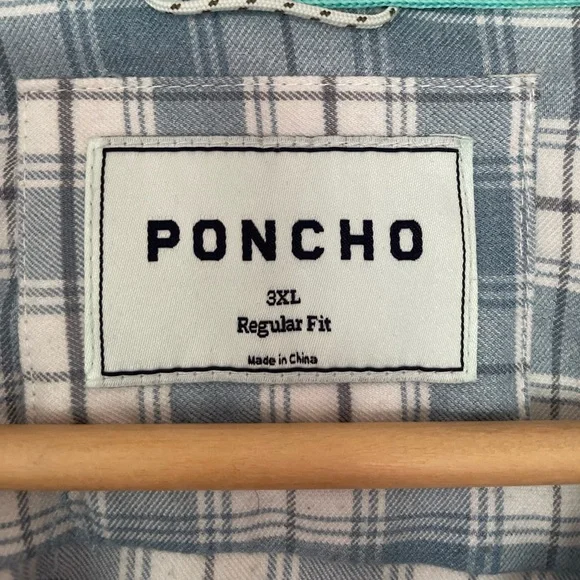 Poncho Light Blue Plaid Flannel Shirt, 3XL - Picture 6 of 7